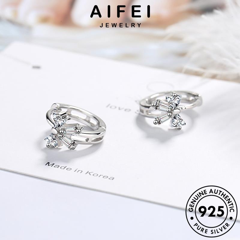 AIFEI JEWELRY khuyên thật phụ bông quốc xỏ Thời trang kim bản nữ tròn hàn kiện vành thời 925 moissanite tai nơ tua bạc nguyên sức cương E1368