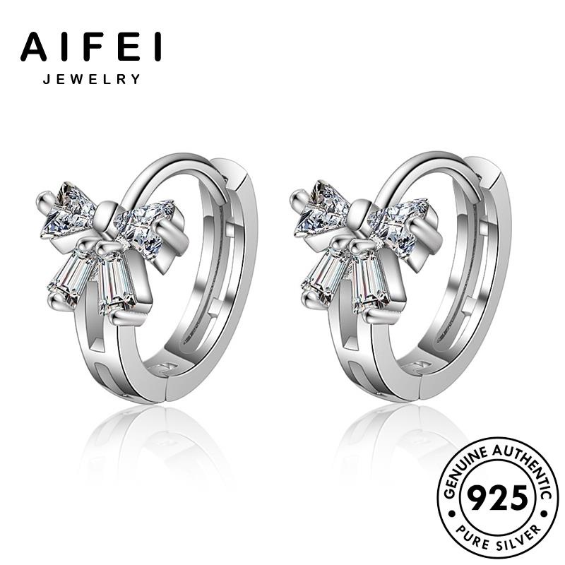 AIFEI JEWELRY khuyên thật phụ bông quốc xỏ Thời trang kim bản nữ tròn hàn kiện vành thời 925 moissanite tai nơ tua bạc nguyên sức cương E1368