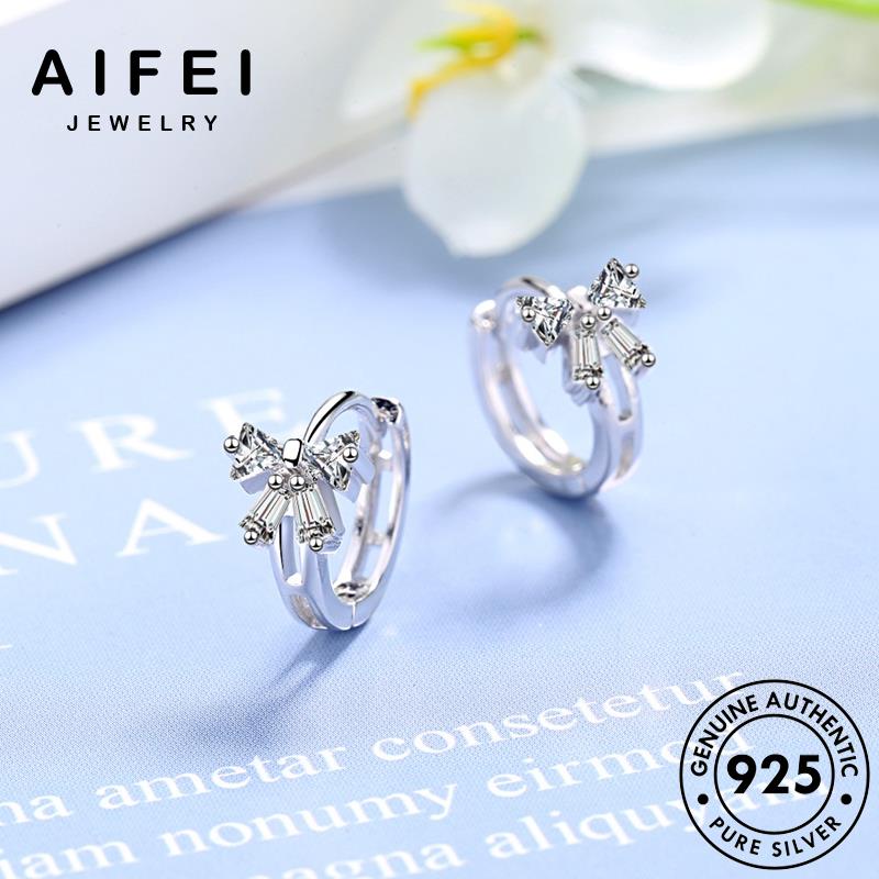 AIFEI JEWELRY khuyên thật phụ bông quốc xỏ Thời trang kim bản nữ tròn hàn kiện vành thời 925 moissanite tai nơ tua bạc nguyên sức cương E1368