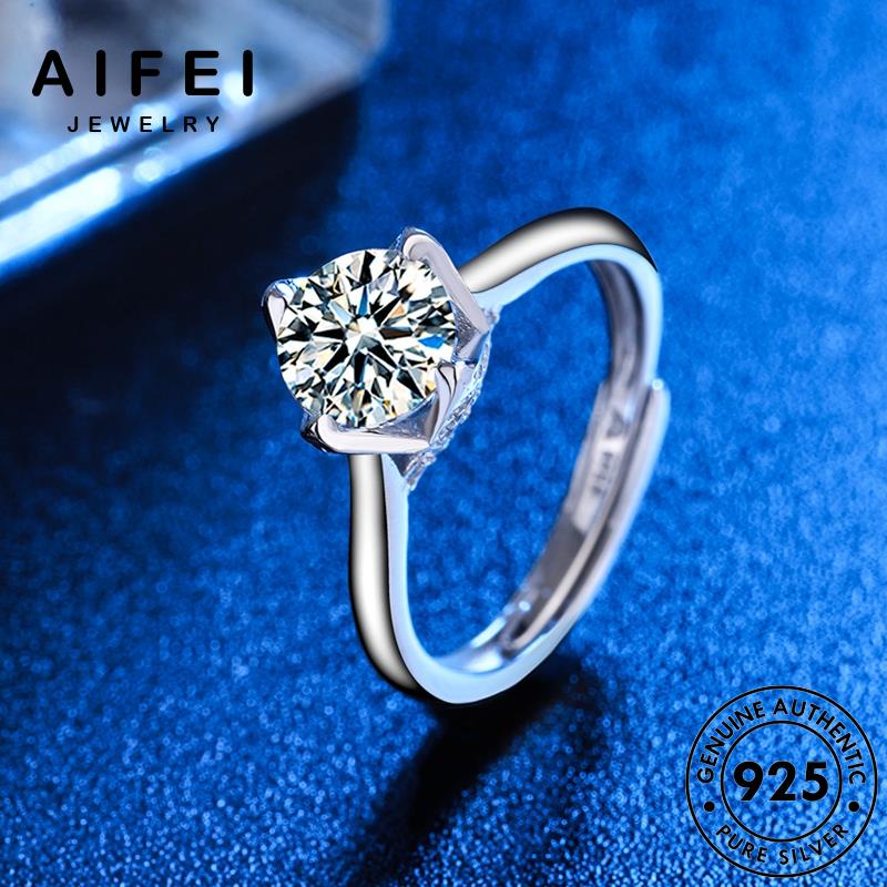 AIFEI JEWELRY kiện bạc giản sức nhẫn bản phụ thời moissanite trang hàn quốc kim đơn nguyên thật cương 925 nữ R80