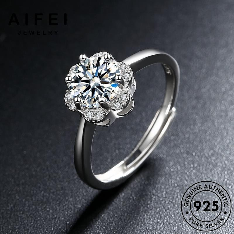 AIFEI JEWELRY thời bản nguyên đơn mai bạc nhẫn 925 hàn phụ nữ hoa trang kim sức moissanite giản quốc thật kiện cương R82