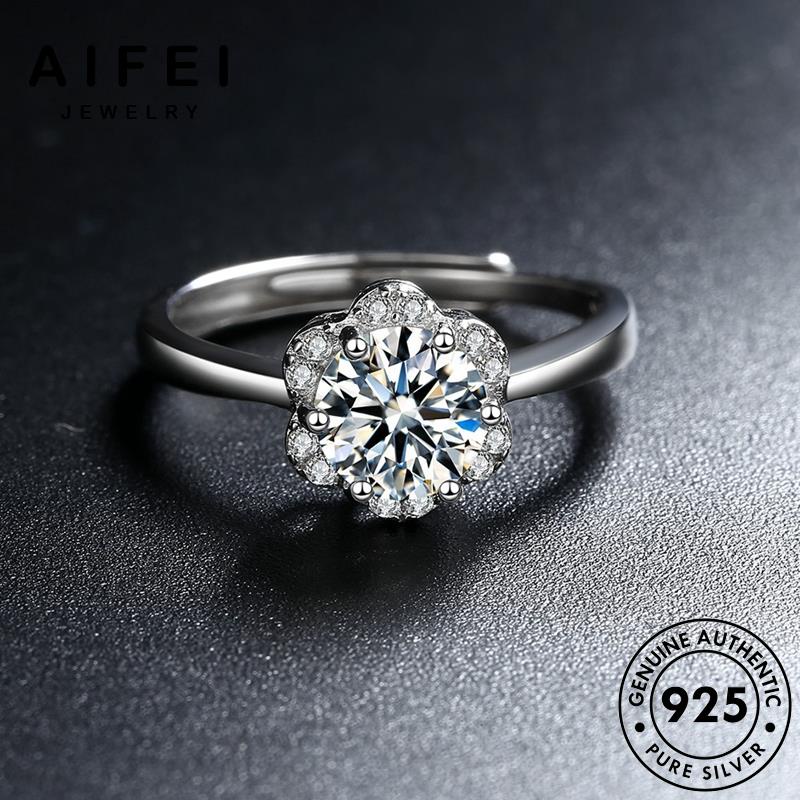AIFEI JEWELRY thời bản nguyên đơn mai bạc nhẫn 925 hàn phụ nữ hoa trang kim sức moissanite giản quốc thật kiện cương R82