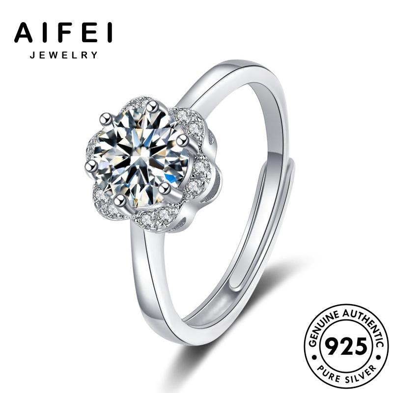 AIFEI JEWELRY thời bản nguyên đơn mai bạc nhẫn 925 hàn phụ nữ hoa trang kim sức moissanite giản quốc thật kiện cương R82