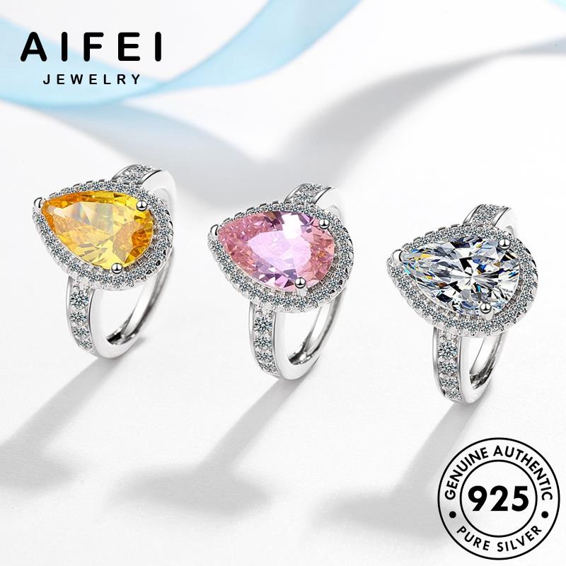 AIFEI JEWELRY thật phụ kiện kim hàn thả tinh thể quốc thời nguyên bản bạc hồng trang nữ cương hình nhẫn 925 sức R92