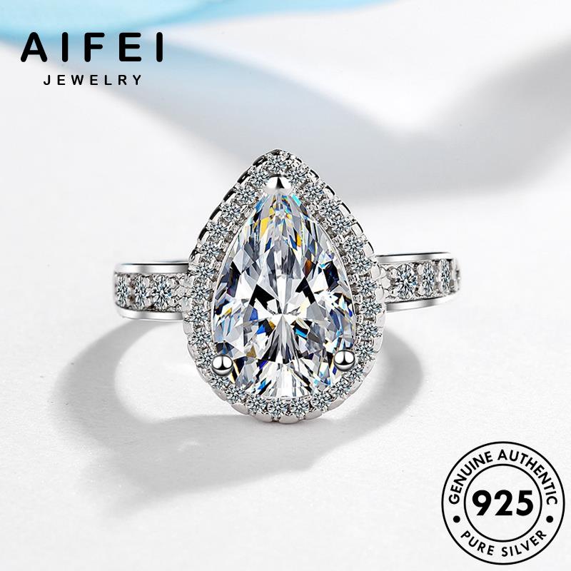 AIFEI JEWELRY thật phụ kiện kim hàn thả tinh thể quốc thời nguyên bản bạc hồng trang nữ cương hình nhẫn 925 sức R92