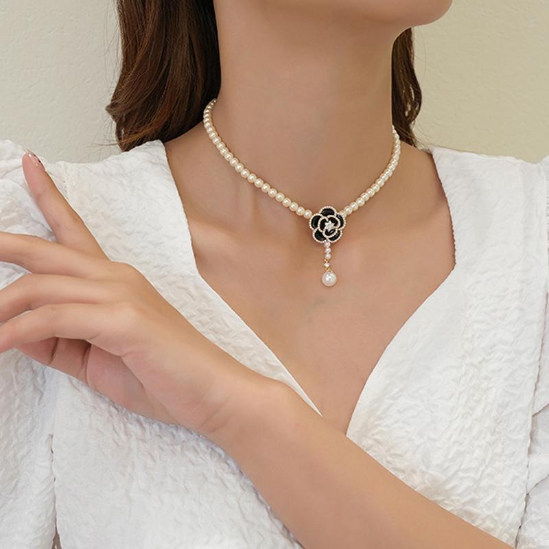 2023 Vòng Cổ Choker Phối Hạt Ngọc Trai Hình Hoa Trà Thanh Lịch Cao Cấp Cho Nữ Đi Tiệc【Thanh toán đích】
