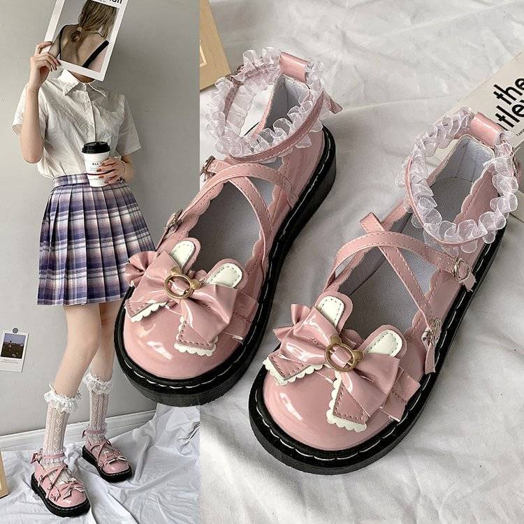 Giày Da Mềm Thoáng Khí Chống Trượt Đính Nơ Phong Cách Lolita Nhật Bản