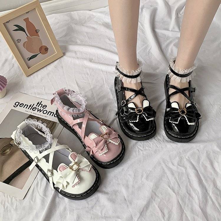 Giày Da Mềm Thoáng Khí Chống Trượt Đính Nơ Phong Cách Lolita Nhật Bản