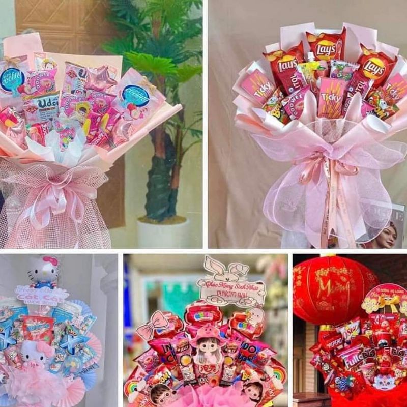 Bó hoa bánh kẹo tặng sinh nhật, làm quà tặng xinh xắn
