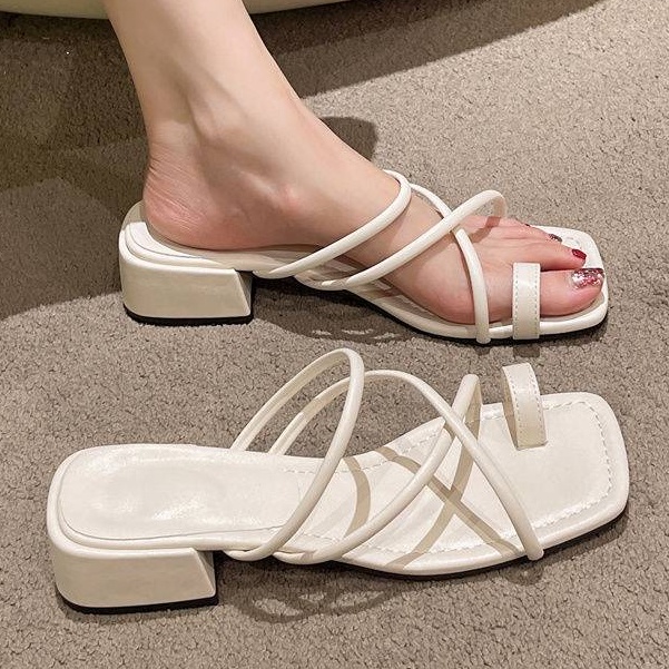 Dép Nữ 2023 Thô Gót Mùa Xuân Dây Đeo Thời Trang Mới