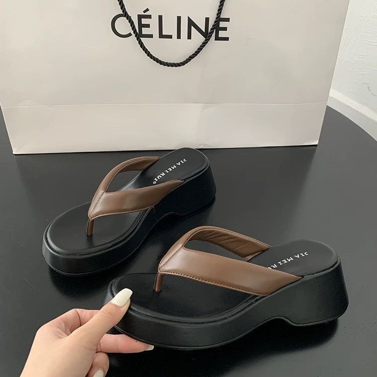 Dép đế cao nữ dáy dày chữ người kéo mô hình mới dốc và giải trí