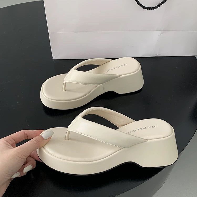 Dép đế cao nữ dáy dày chữ người kéo mô hình mới dốc và giải trí