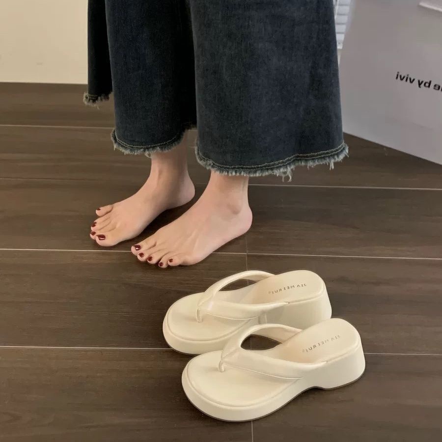 Dép đế cao nữ dáy dày chữ người kéo mô hình mới dốc và giải trí