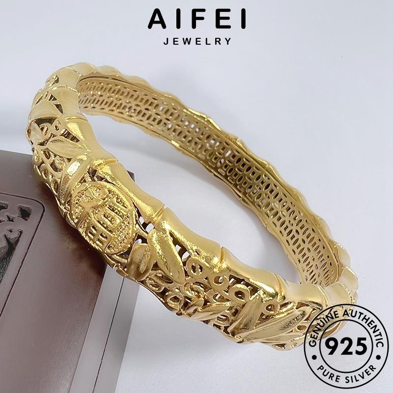 AIFEI JEWELRY phụ tay lắc giản bản thời 925 quốc kiện vòng hàn đơn nữ trang sức thật lá nguyên tre bạc B670
