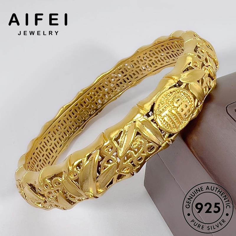 AIFEI JEWELRY phụ tay lắc giản bản thời 925 quốc kiện vòng hàn đơn nữ trang sức thật lá nguyên tre bạc B670