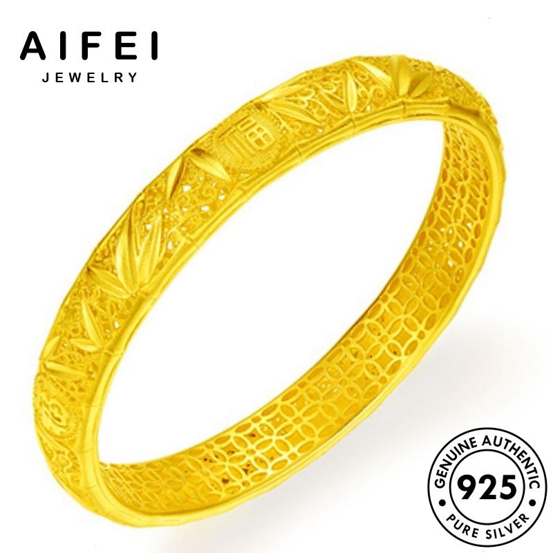 AIFEI JEWELRY phụ tay lắc giản bản thời 925 quốc kiện vòng hàn đơn nữ trang sức thật lá nguyên tre bạc B670
