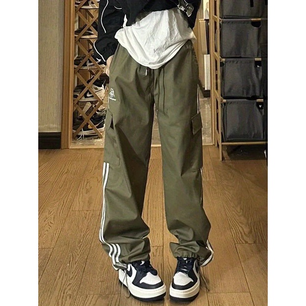 Jiashucheng Quần Yếm Dáng Rộng Họa Tiết Kẻ Sọc Phong Cách Hip Hop Thời Trang Cho Nam Và Nữ