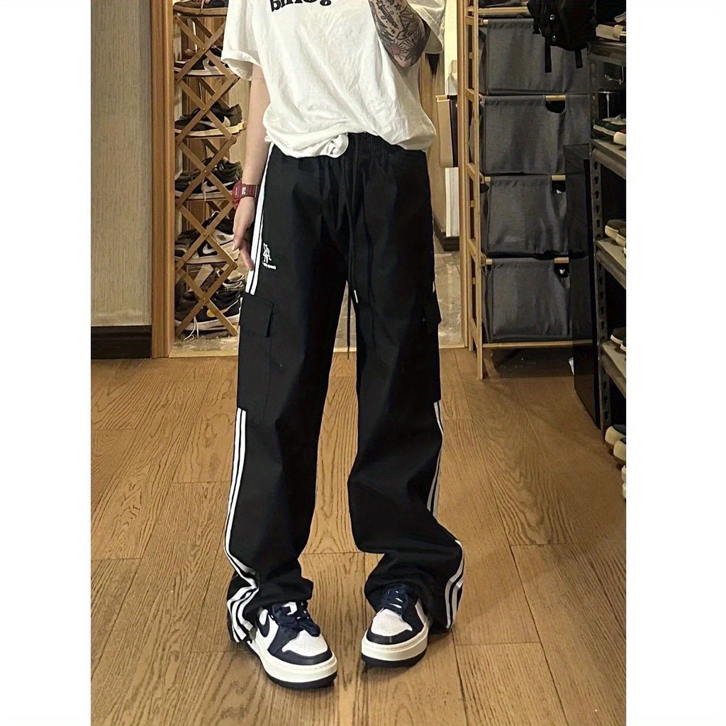 Jiashucheng Quần Yếm Dáng Rộng Họa Tiết Kẻ Sọc Phong Cách Hip Hop Thời Trang Cho Nam Và Nữ