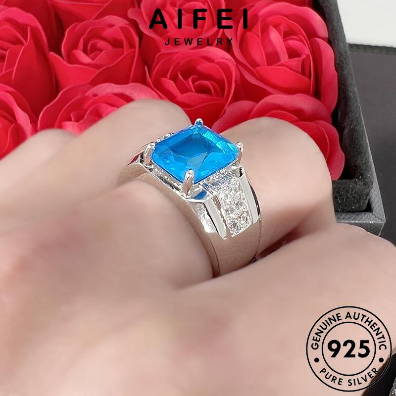 AIFEI JEWELRY quảng hàn nữ bạc phụ nhẫn sức trường nguyên trang kiện bản thật aquamarine thời 925 quốc R1707