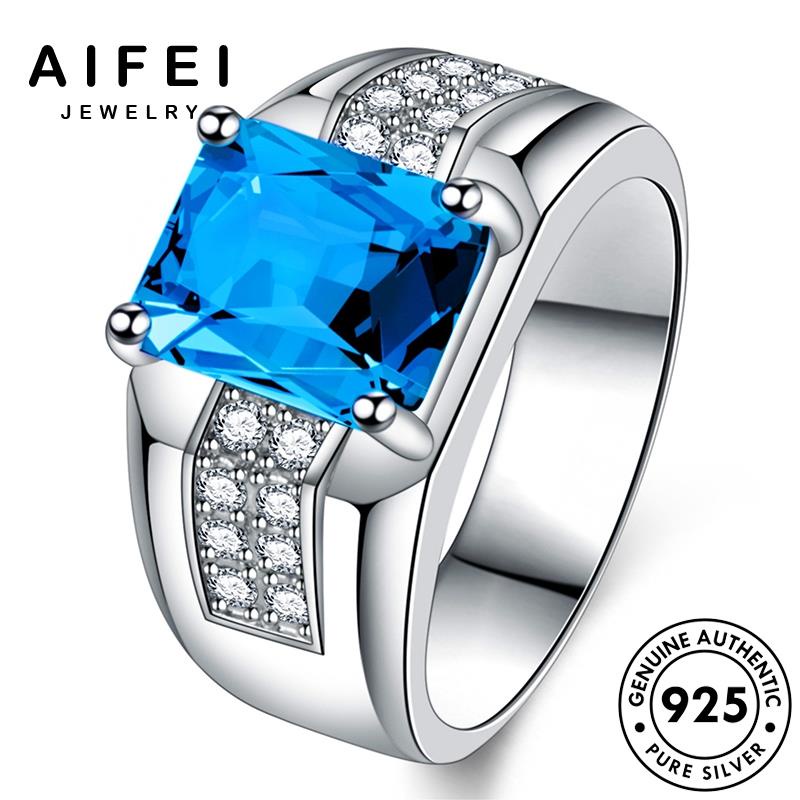 AIFEI JEWELRY quảng hàn nữ bạc phụ nhẫn sức trường nguyên trang kiện bản thật aquamarine thời 925 quốc R1707