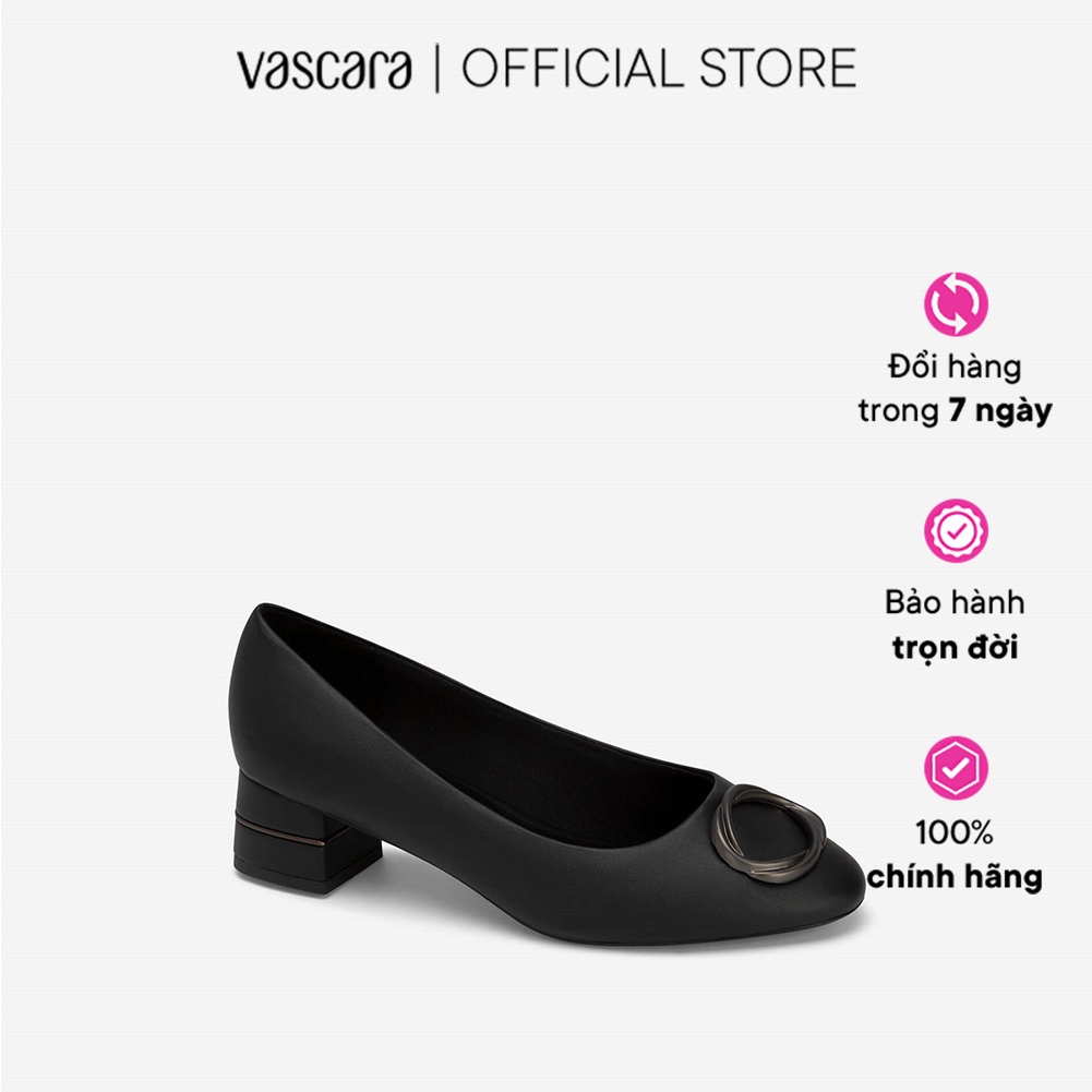 Vascara Giày Bít Mũi Tròn Gót Trụ Trang Trí Khóa Kim Loại - BMN 0585