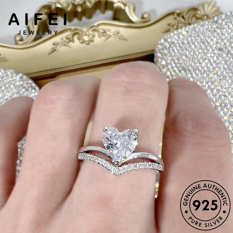 AIFEI JEWELRY nữ bạc hai lớp sức kiện thời thật kim cương trang nguyên quốc phụ hàn moissanite bản nhẫn 925 R1738