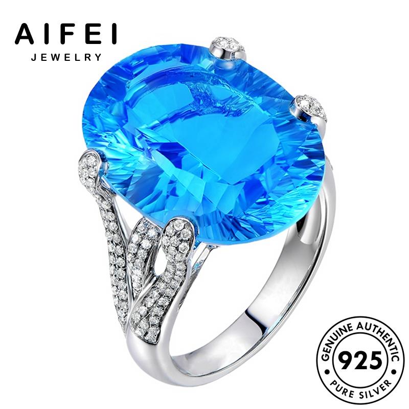 AIFEI JEWELRY cao nguyên hàn nữ sức kiện thật trang bản 925 bạc nhẫn quốc phụ thời quý aquamarine R1728