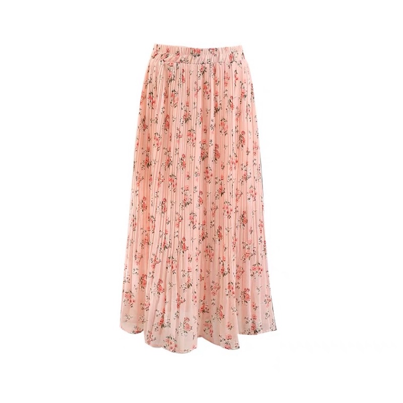 Chân váy midi hoa nhí lưng thun vintage