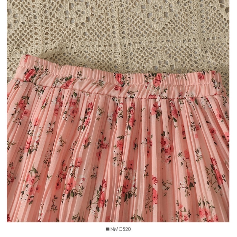 Chân váy midi hoa nhí lưng thun vintage