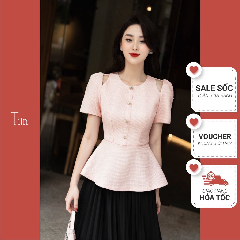 Áo cổ tròn cut out vai peplum TIINSTORE AHN728