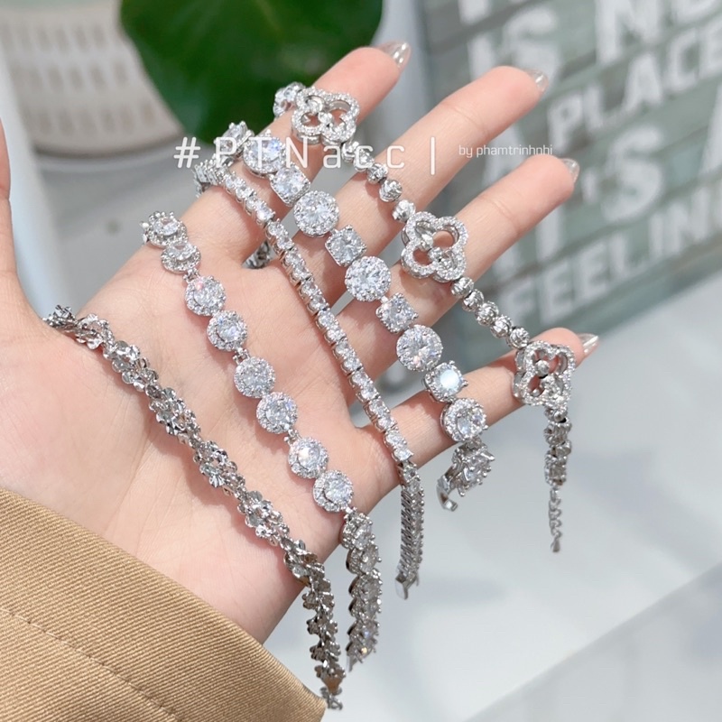 Lắc, vòng tay xi bạch kim đính đá sang trọng, lắc tay nữ đơn giản màu trắng .PTNACC.