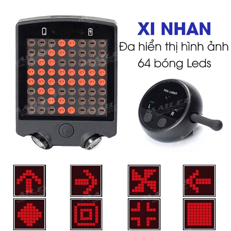 Đèn Đuôi Xe Đạp Led Xi nhan A-112 màn hình đa hiển thị nhiều mẫu 650mAh 64 Leds có remote