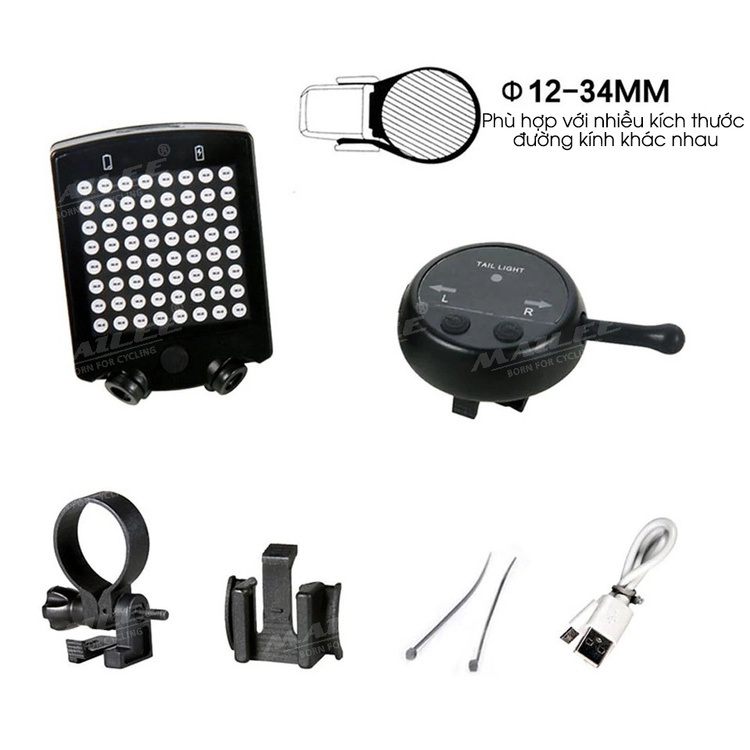 Đèn Đuôi Xe Đạp Led Xi nhan A-112 màn hình đa hiển thị nhiều mẫu 650mAh 64 Leds có remote