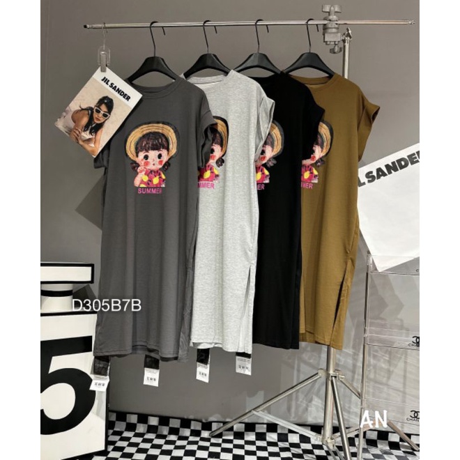 Váy Bầu Suông Thiết Kế ,Đầm Phông Búp Bê Tay Ngắn Lật From Rộng Xẻ Tà Dáng Dài Freesize -D3507