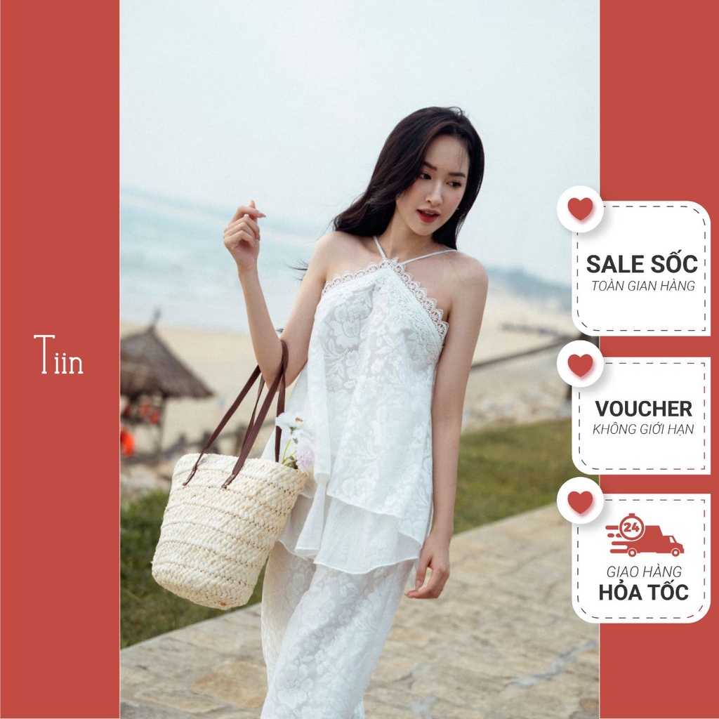 Áo dây cổ yếm viền ren, trẻ trung mặc mùa hè TIINSTORE AHN730