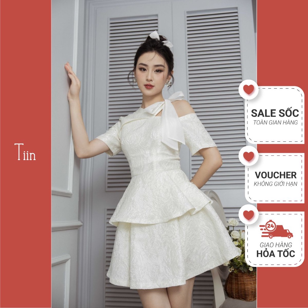 Áo cut out vai thắt nơ peplum sang trọng TIINSTORE AHN701