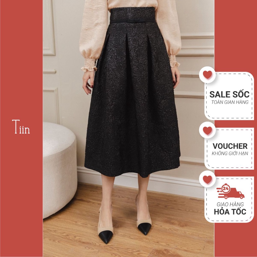 Chân váy cạp liền ly súp viền dây nơ TIINSTORE CHD220