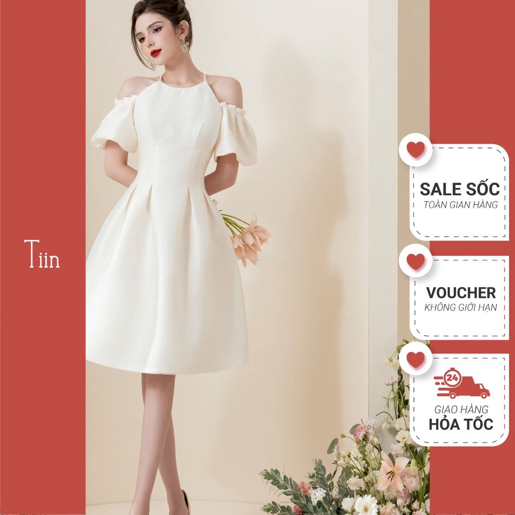 Váy cổ yếm khoét vai tay bồng TIINSTORE V0D824