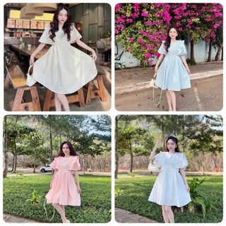 Đầm gấm babydoll tay cánh tiên