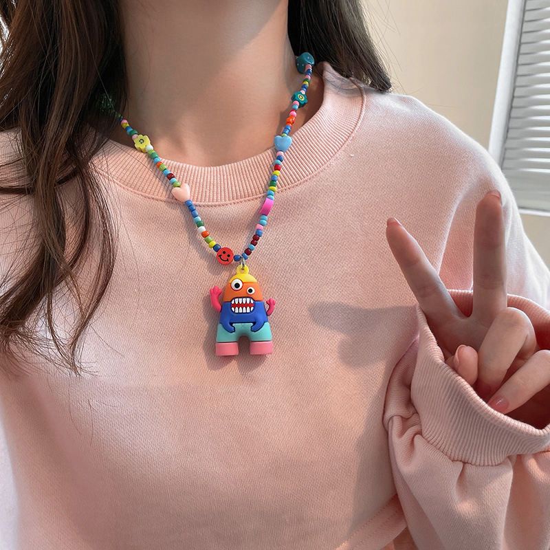 Dây Chuyền Chuỗi Hạt Nhiều Màu Mặt Hình Vịt Vàng Hoạt Hình Phong Cách Hip Hop Thời Trang Cho Nữ