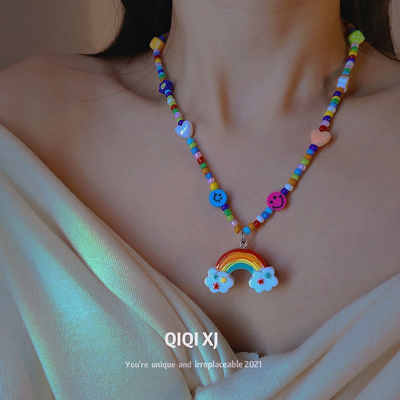 Dây Chuyền Chuỗi Hạt Nhiều Màu Mặt Hình Vịt Vàng Hoạt Hình Phong Cách Hip Hop Thời Trang Cho Nữ