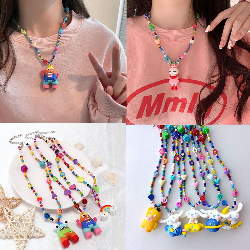Dây Chuyền Chuỗi Hạt Nhiều Màu Mặt Hình Vịt Vàng Hoạt Hình Phong Cách Hip Hop Thời Trang Cho Nữ