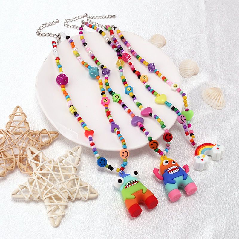 Dây Chuyền Chuỗi Hạt Nhiều Màu Mặt Hình Vịt Vàng Hoạt Hình Phong Cách Hip Hop Thời Trang Cho Nữ