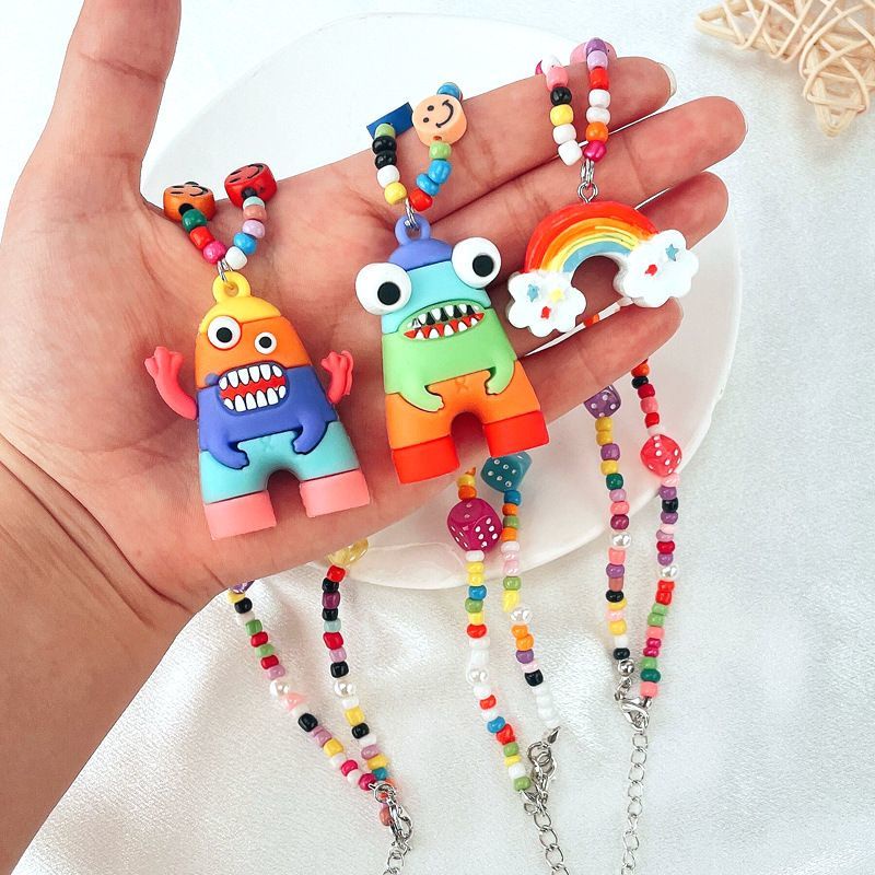 Dây Chuyền Chuỗi Hạt Nhiều Màu Mặt Hình Vịt Vàng Hoạt Hình Phong Cách Hip Hop Thời Trang Cho Nữ