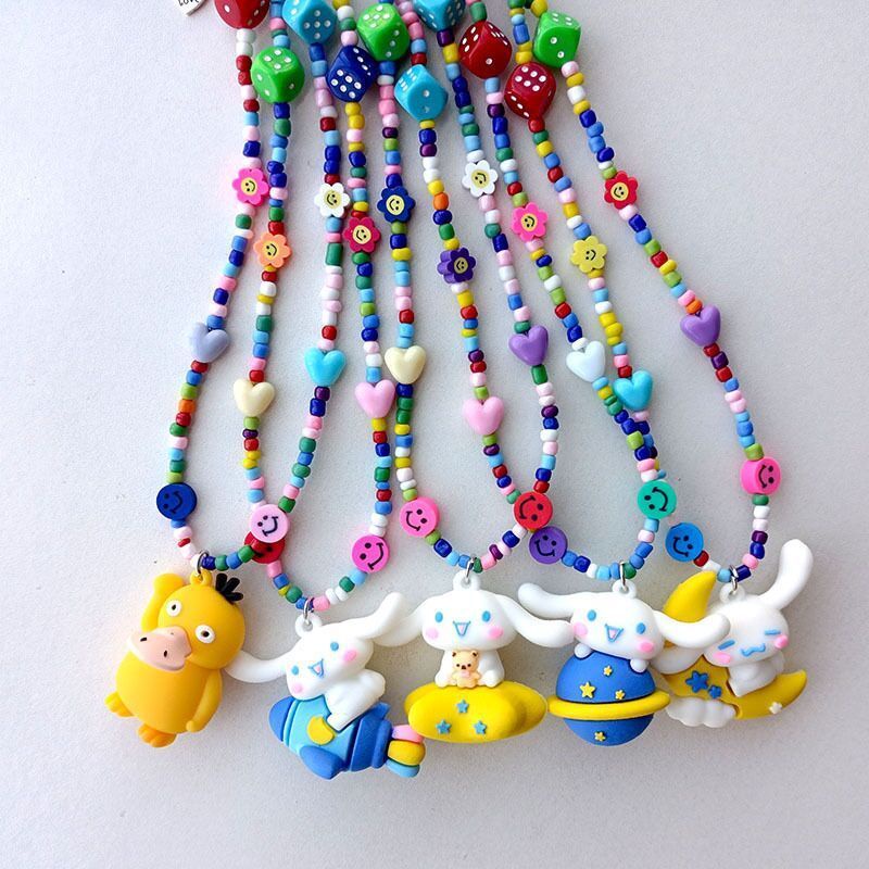 Dây Chuyền Chuỗi Hạt Nhiều Màu Mặt Hình Vịt Vàng Hoạt Hình Phong Cách Hip Hop Thời Trang Cho Nữ