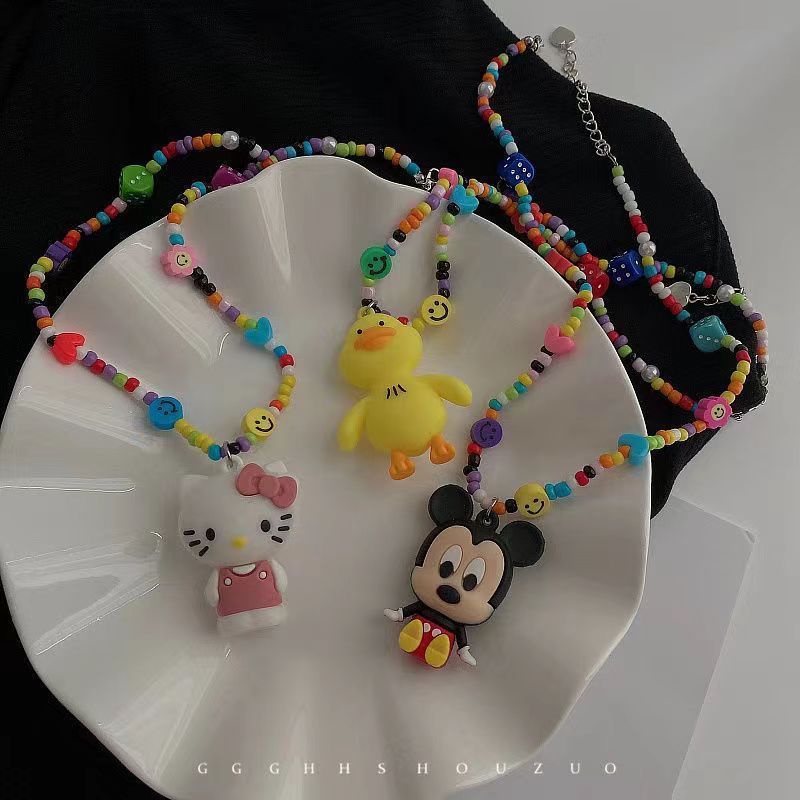 Dây Chuyền Chuỗi Hạt Nhiều Màu Mặt Hình Vịt Vàng Hoạt Hình Phong Cách Hip Hop Thời Trang Cho Nữ