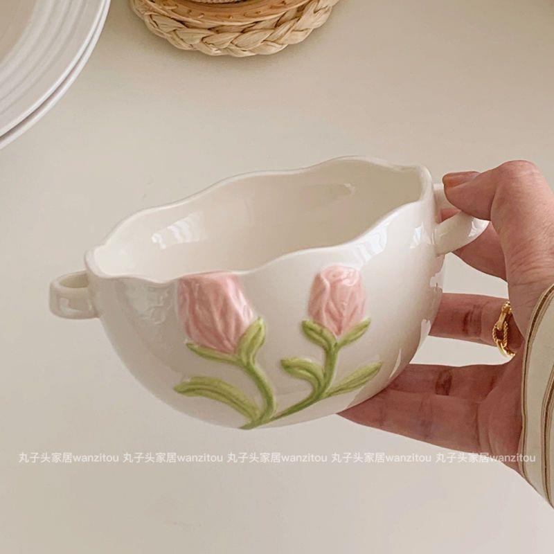 Bát Ăn salad Tráng Miệng Bằng Gốm Sứ Hình Hoa tulip Hàn Quốc ins Dễ Vệ Sinh Cho Học Sinh Ký Túc Xá