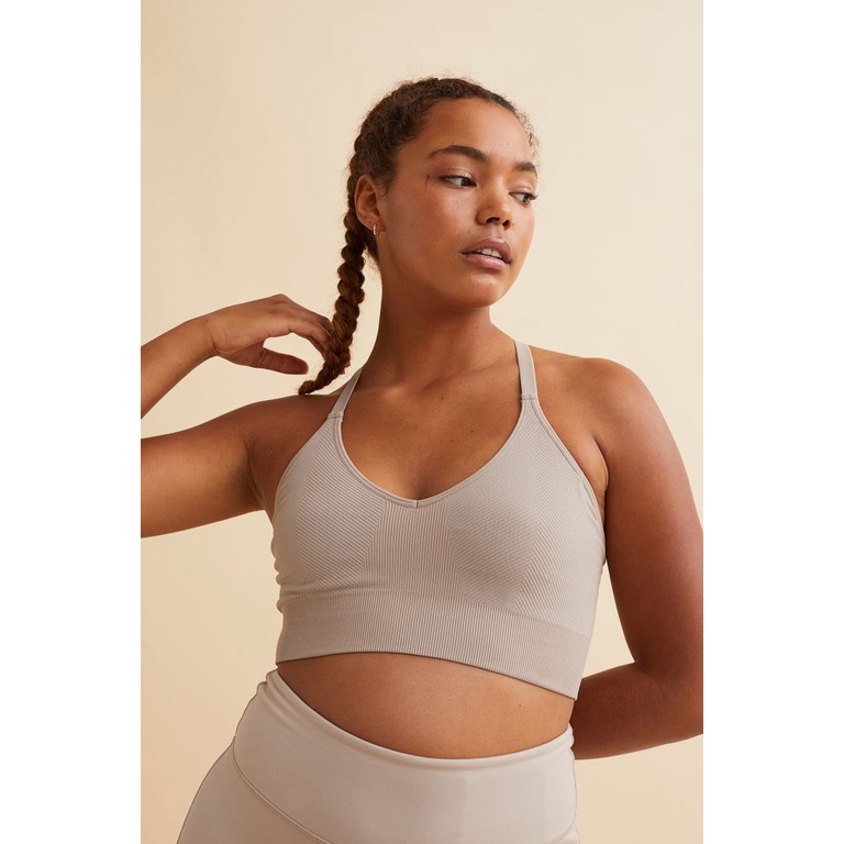 Bra thể thao màu be Medium support 1120585002 HM H&M _ hàng chính hãng Anh