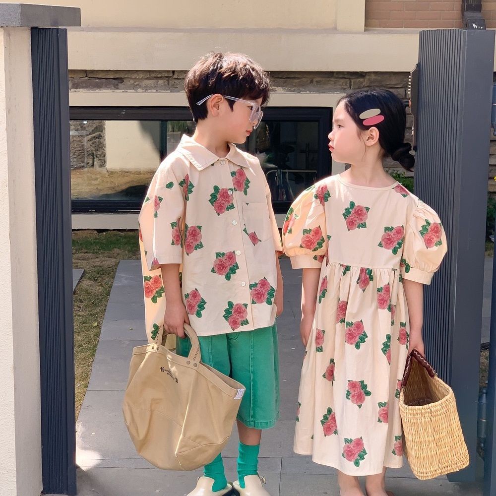 Áo Sơ Mi Mùa Hè Họa Tiết Hoa Phong Cách Anh Chị Em Cho Bé Trai Bé Gái