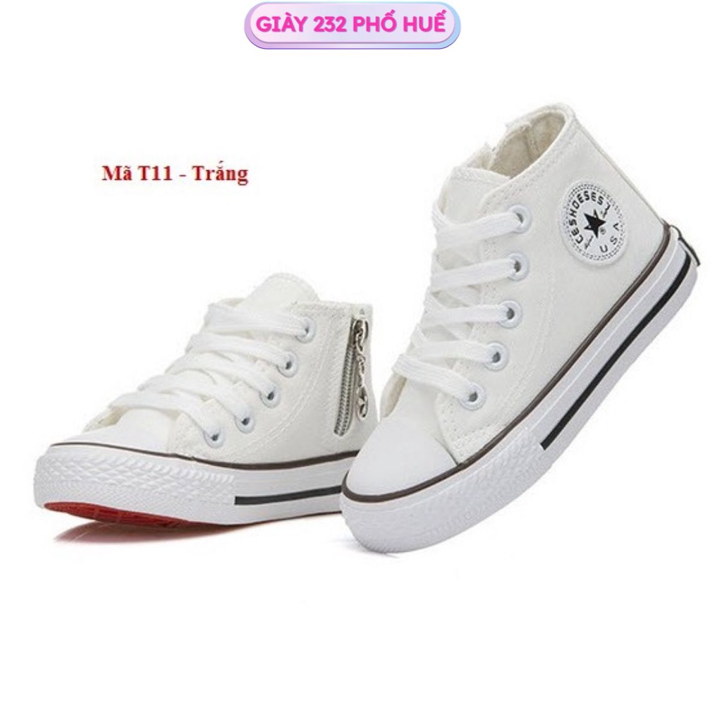 Giày trắng bé trai bé gái học sinh tiểu trung học kiểu sáng cổ cao cá tính T11